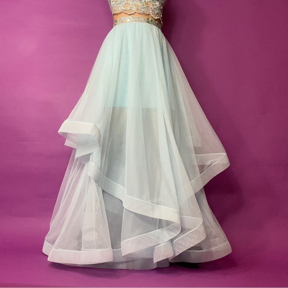 y2k vintage prom dress 2 pc set pastel blue tulle rhinestone embellished XS - Picture 4 of 10